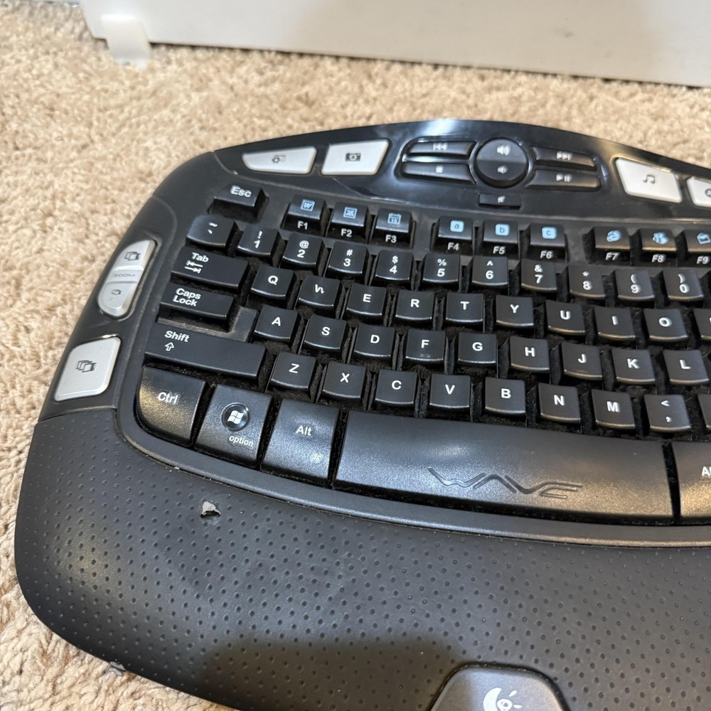 Logitech Wave 2.4 Cordless Ergonomic Keyboard Y-RBN90 Wireless Black Wrist Rest - Picture 3 of 8